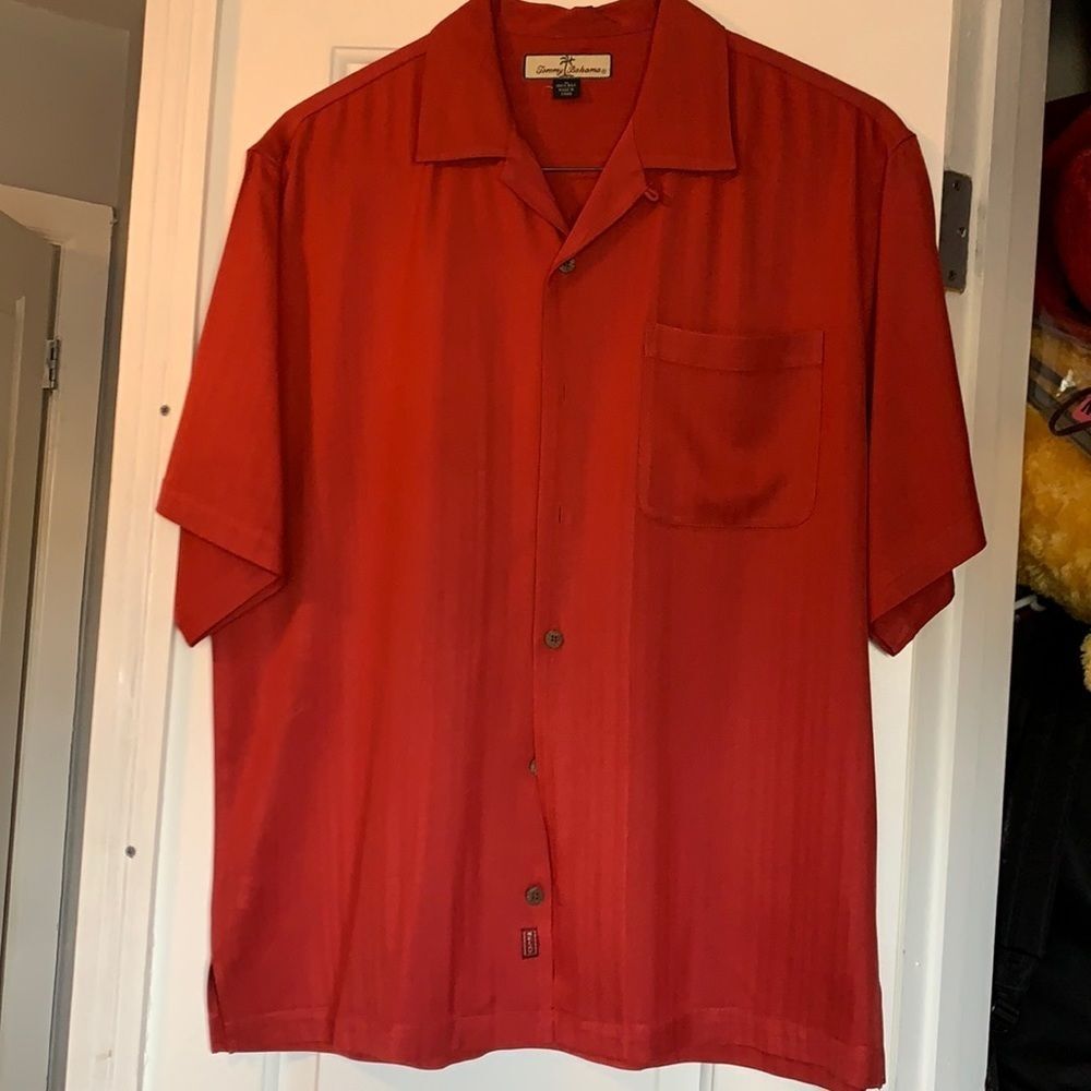 Tommy Bahama Men's Short Sleeve Button Up Silk Shirt Burnt Orange Size Medium